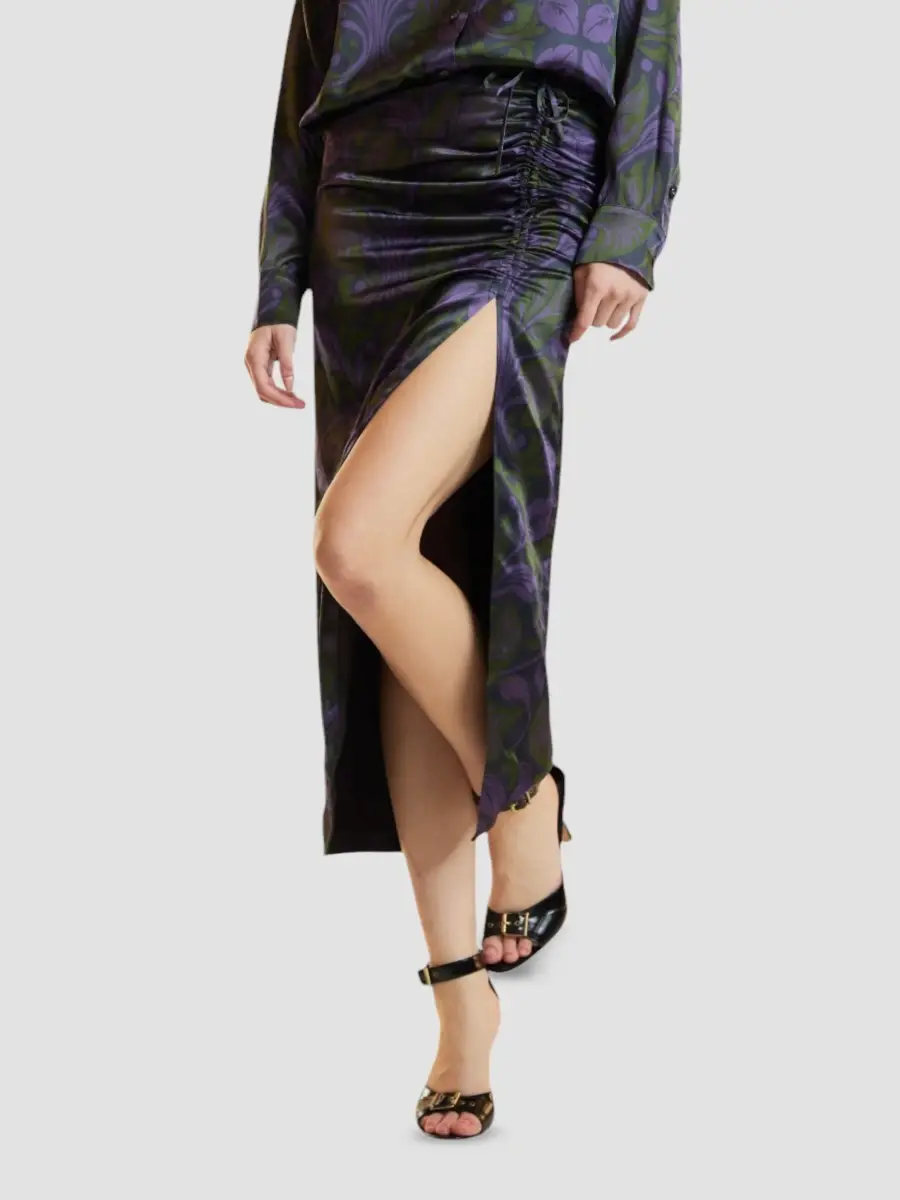 CYNTHIA ROWLEY Women's Siren Printed Silk Ruched Midi Skirt | Thumbnail 3