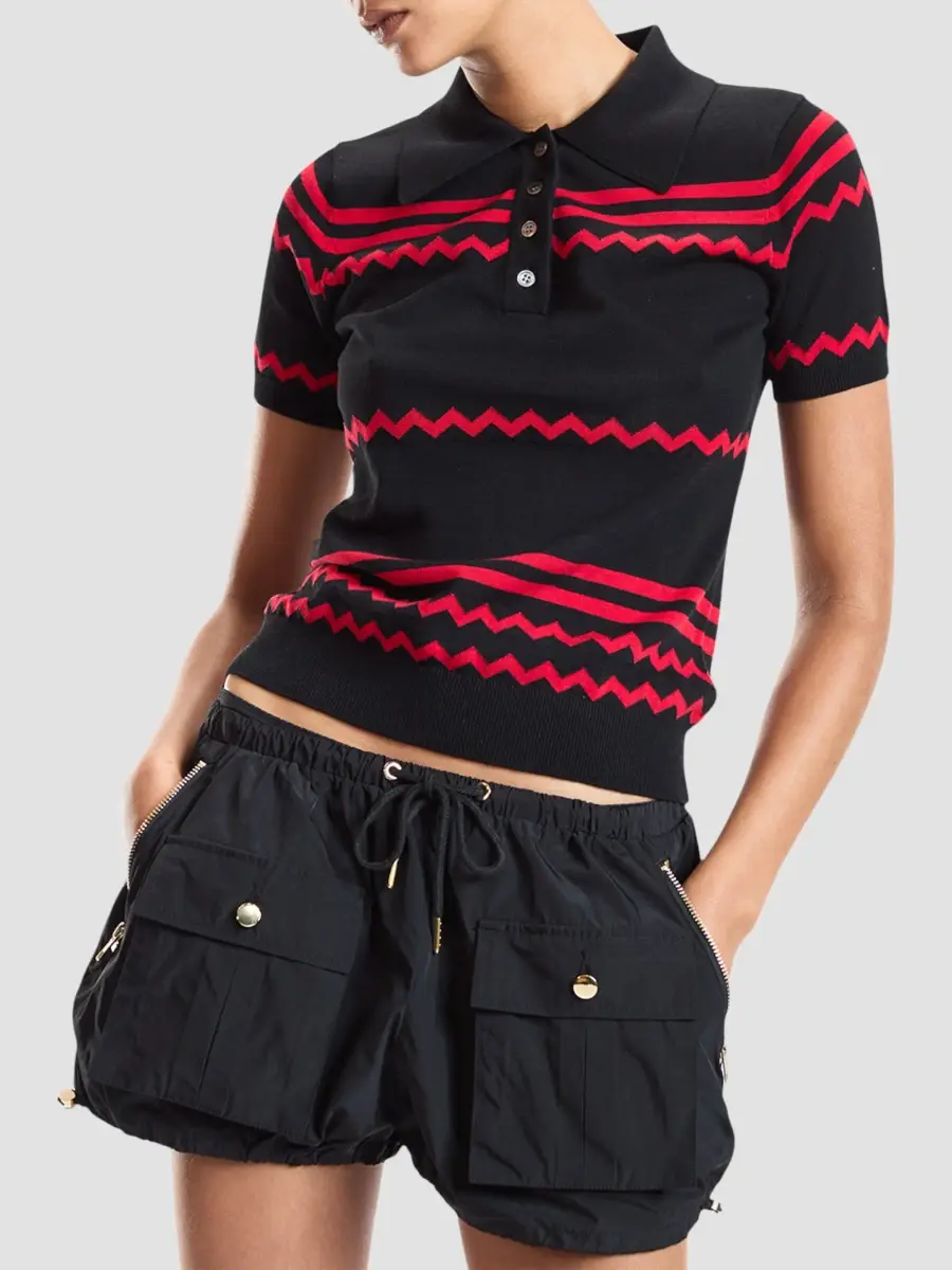 CYNTHIA ROWLEY Women's Ziggy Striped Knit Polo Sweater | Thumbnail 3