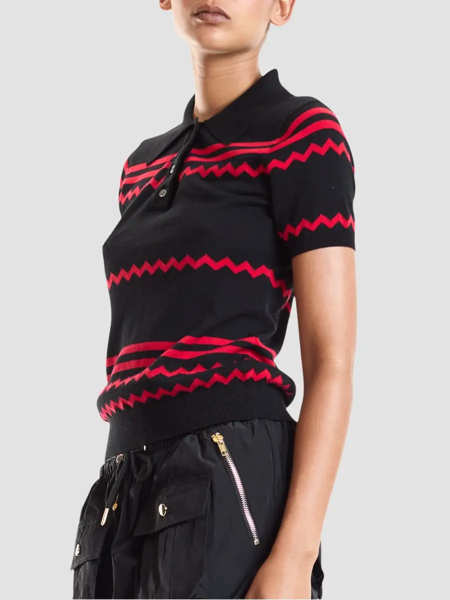 CYNTHIA ROWLEY Women's Ziggy Striped Knit Polo Sweater | Thumbnail 4