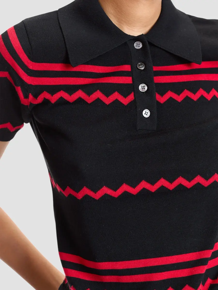 CYNTHIA ROWLEY Women's Ziggy Striped Knit Polo Sweater | Thumbnail 5