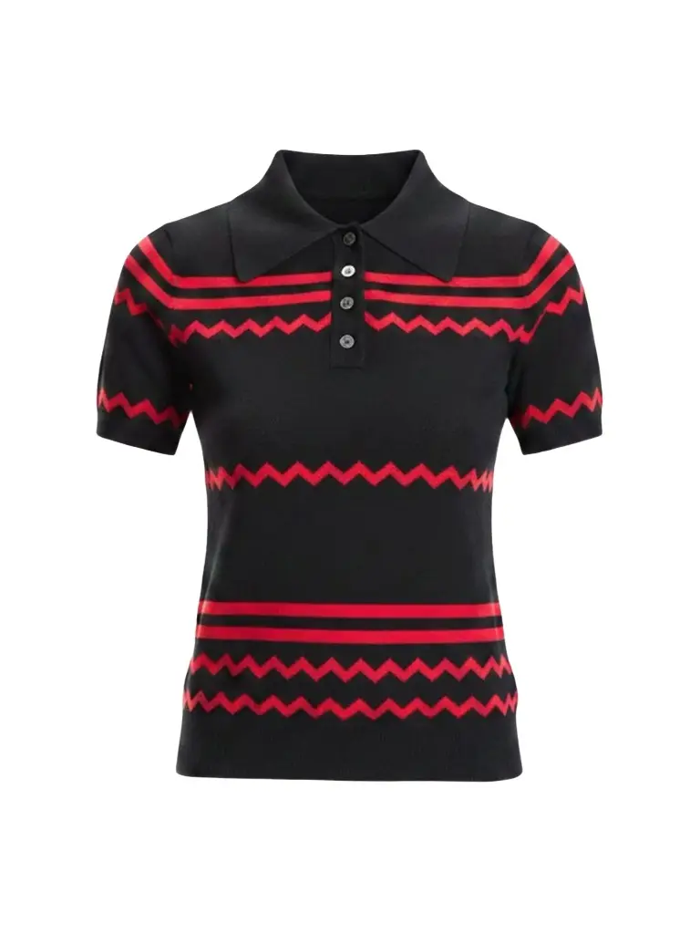 CYNTHIA ROWLEY Women's Ziggy Striped Knit Polo Sweater