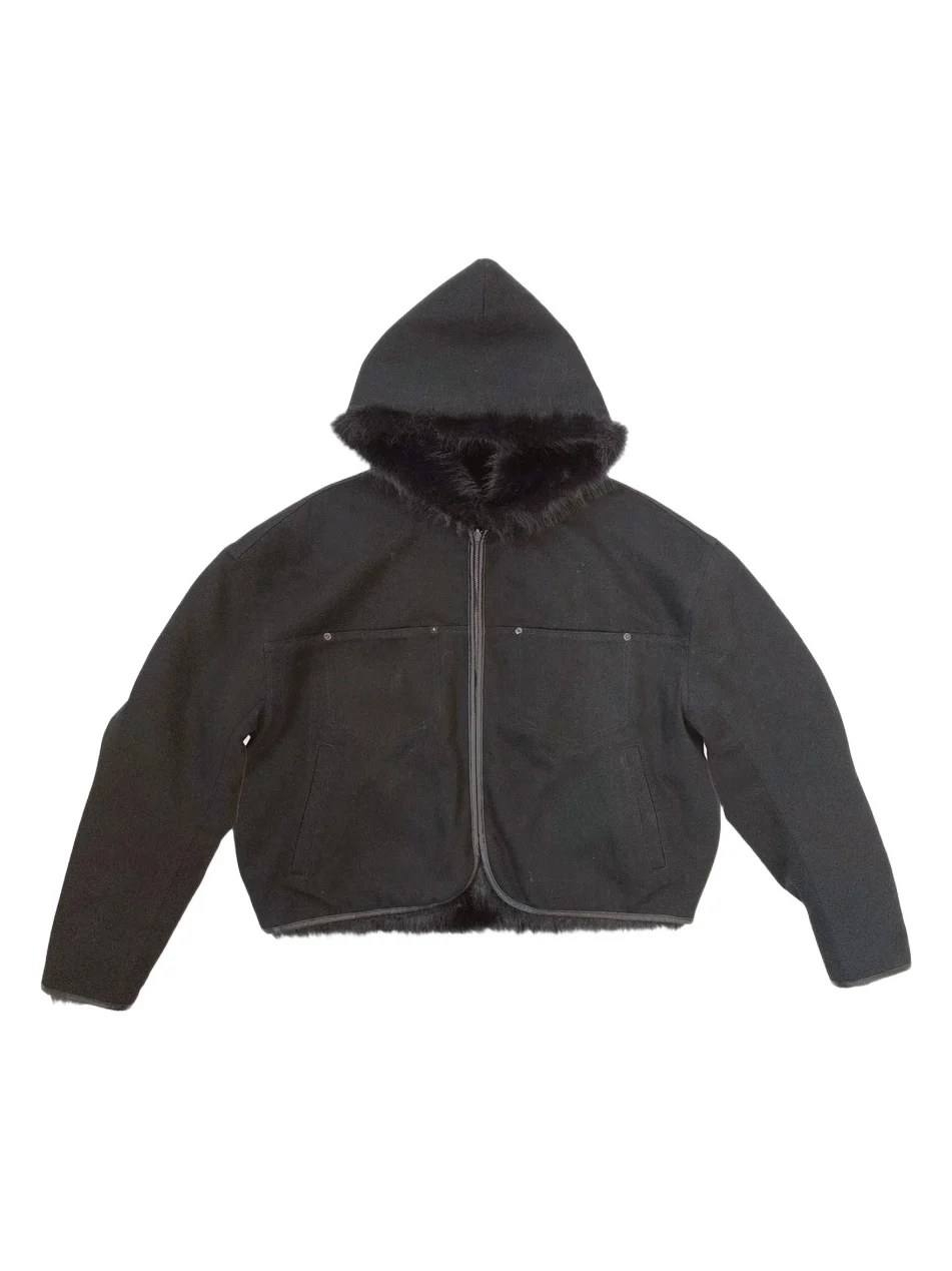 Men's Reversible Denim & Faux-Fur Hooded Jacket