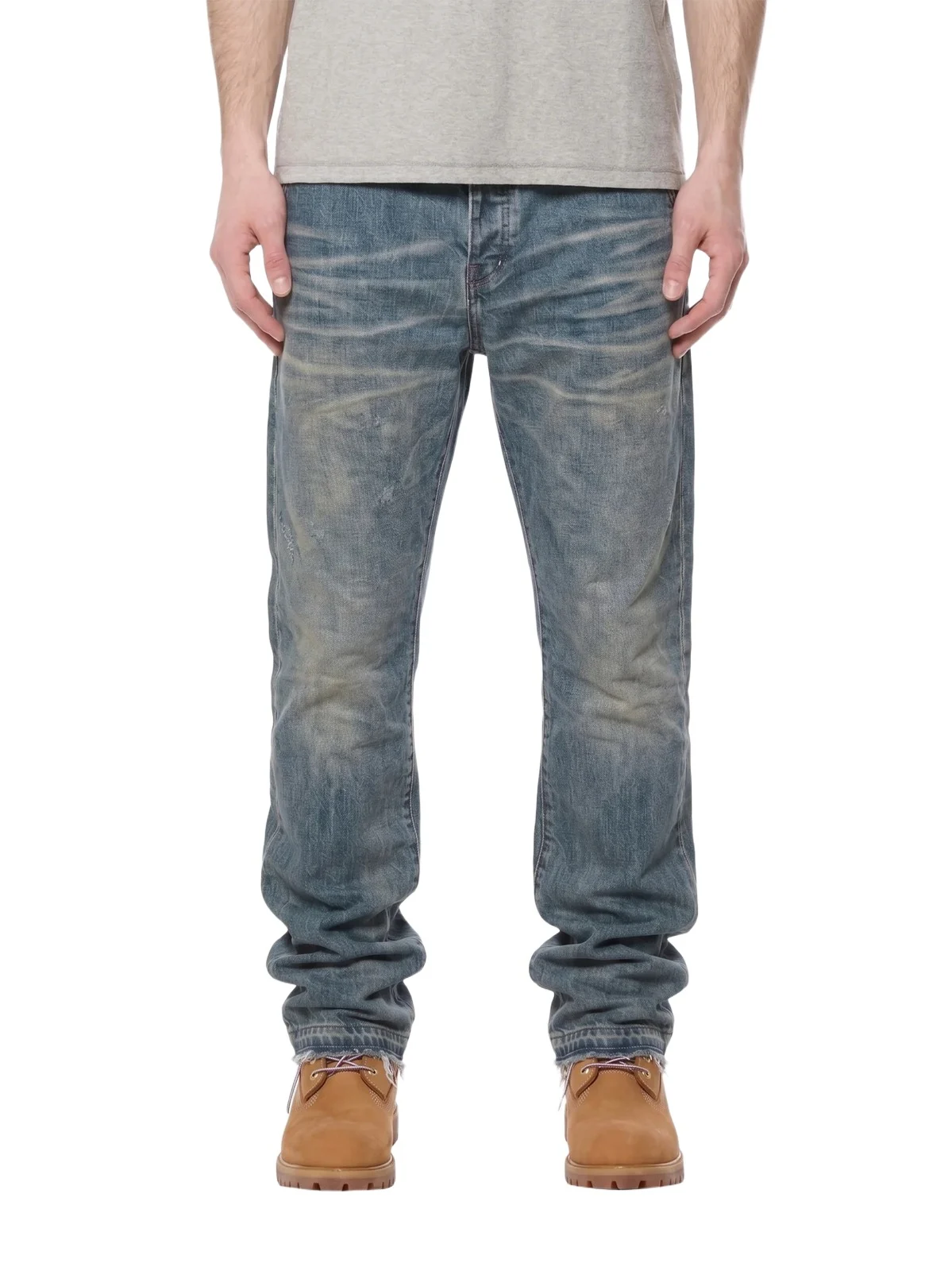Men's Distressed Washed Mid-Rise Straight-Leg Jeans
