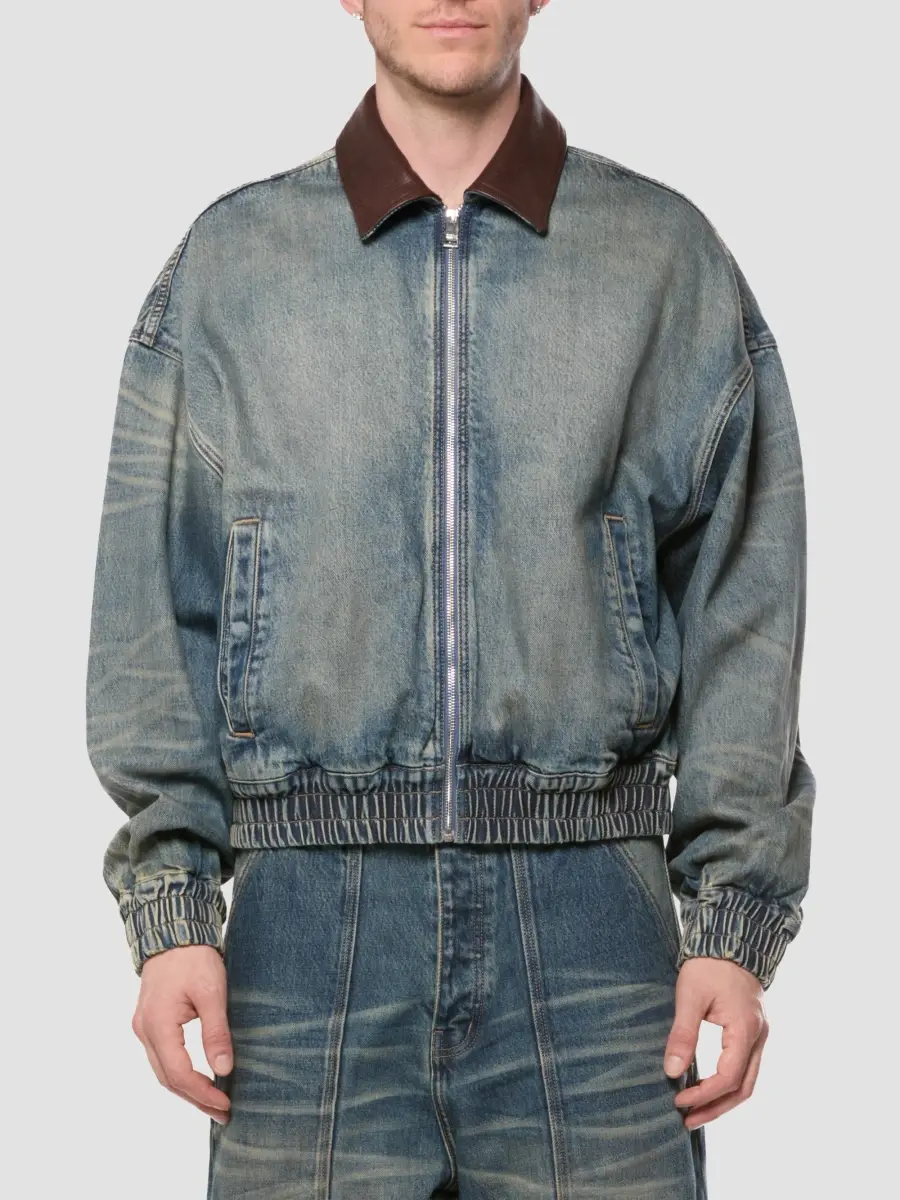 Purple Brand Men's Contrast-Collar Cotton Denim Oversized Jacket | Thumbnail 2 Purple Brand Men's Contrast-Collar Cotton Denim Oversized Jacket | Thumbnail 2