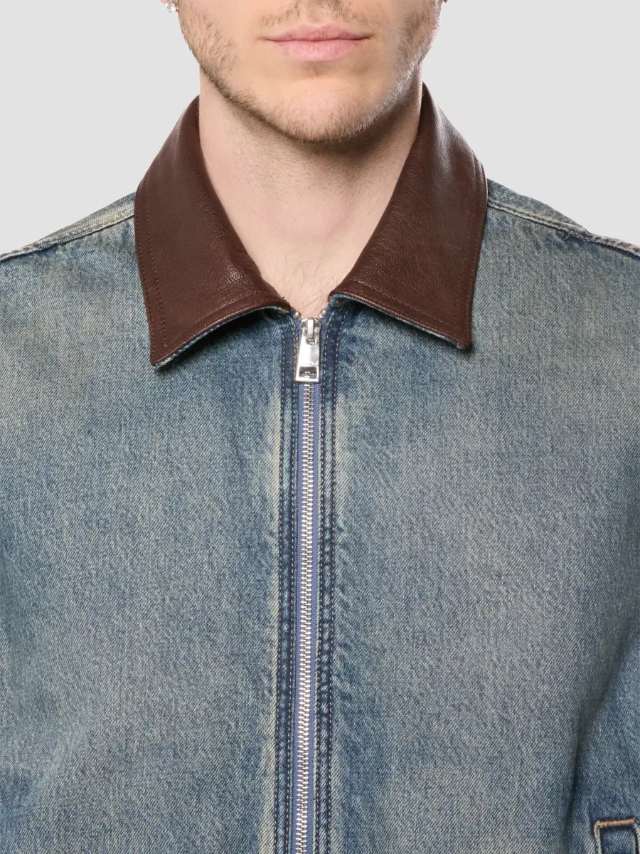 Purple Brand Men's Contrast-Collar Cotton Denim Oversized Jacket | Thumbnail 4 Purple Brand Men's Contrast-Collar Cotton Denim Oversized Jacket | Thumbnail 4