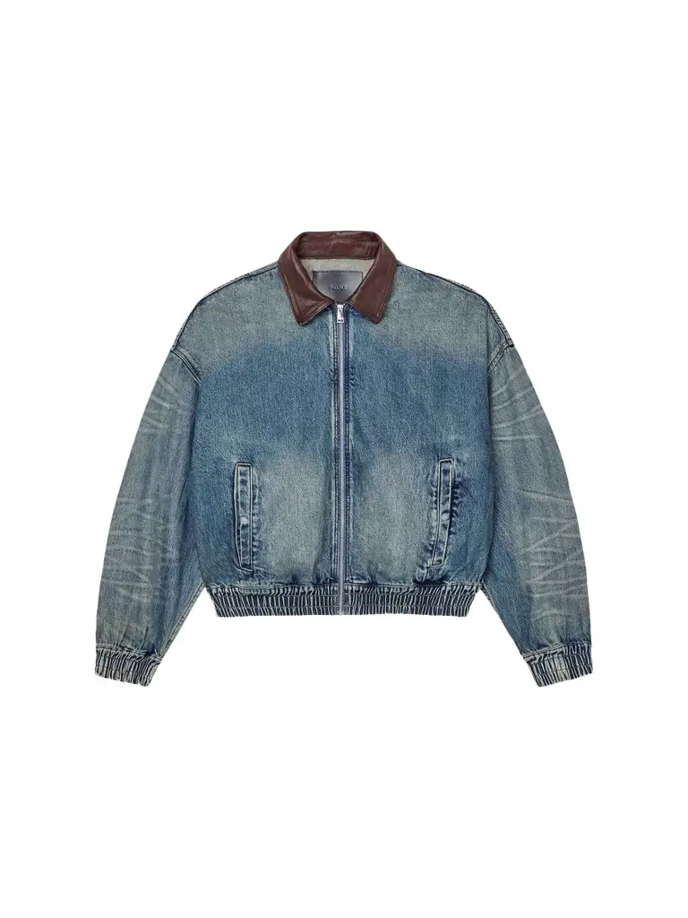 Purple Brand Men's Contrast-Collar Cotton Denim Oversized Jacket