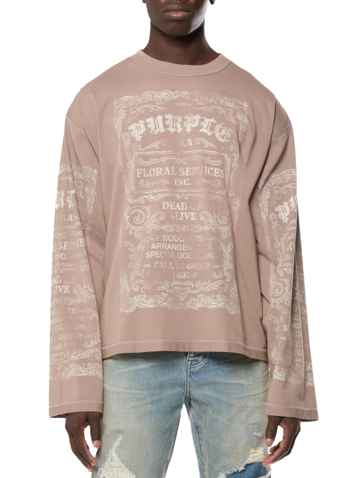 Purple Brand Men's Graphic Flared Long-Sleeve Crop T-Shirt