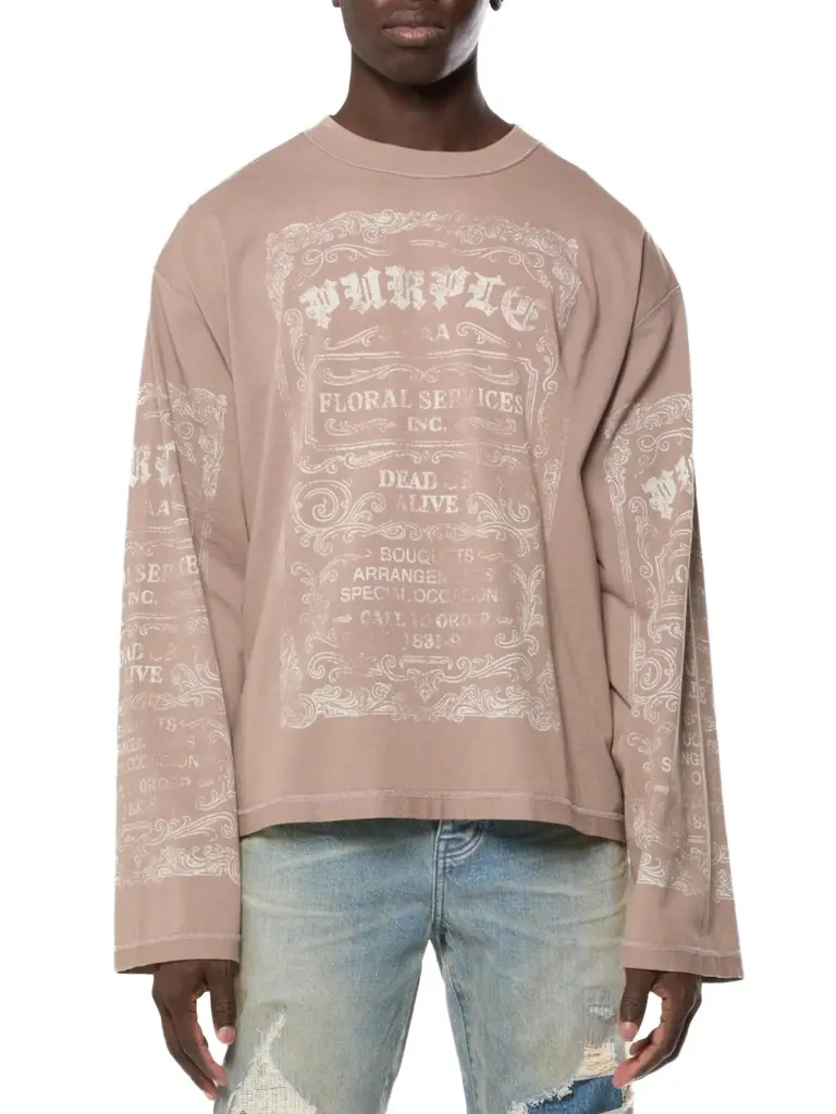 Purple Brand Men's Graphic Flared Long-Sleeve Crop T-Shirt
