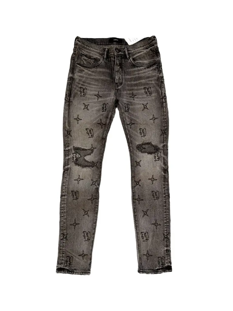 Purple Brand Men's Monogram Distressed Low-Rise Jeans