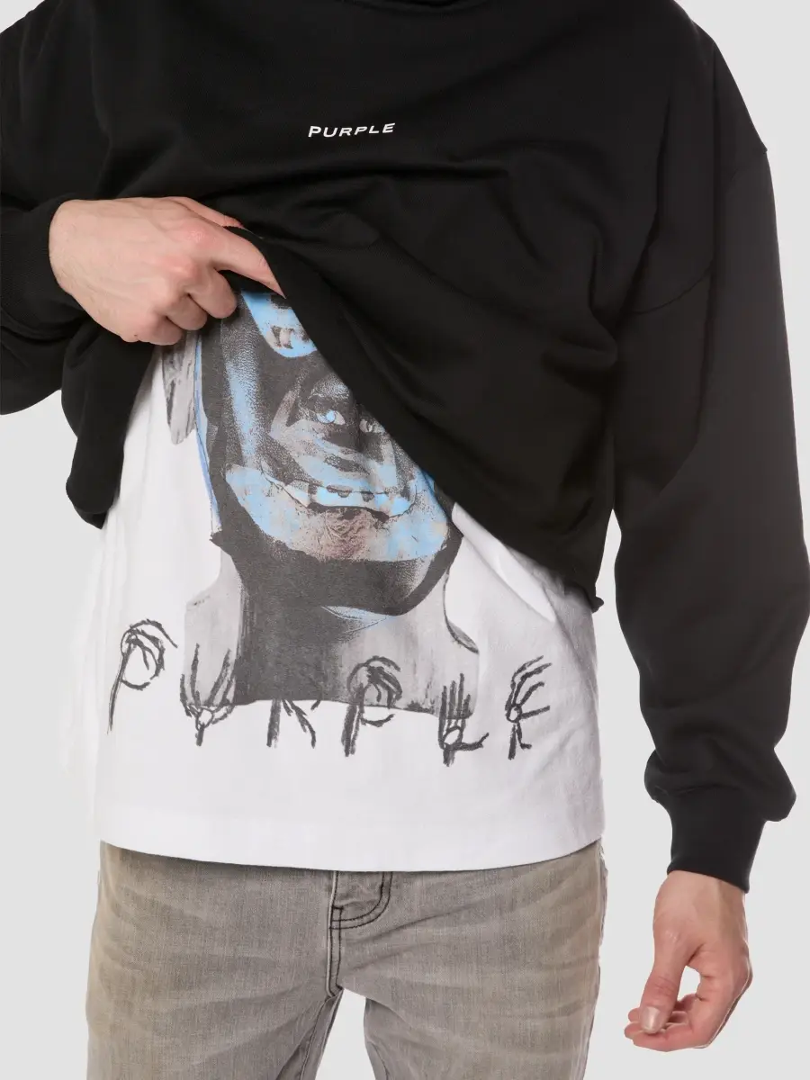 Purple Brand Men's Cotton Double-Layer T-Shirt & Hoodie - Black | Thumbnail 3 Purple Brand Men's Cotton Double-Layer T-Shirt & Hoodie - Black | Thumbnail 3