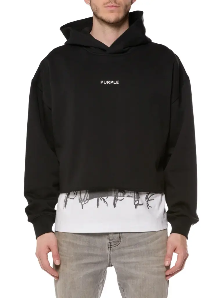 Purple Brand Men's Cotton Double-Layer T-Shirt & Hoodie - Black