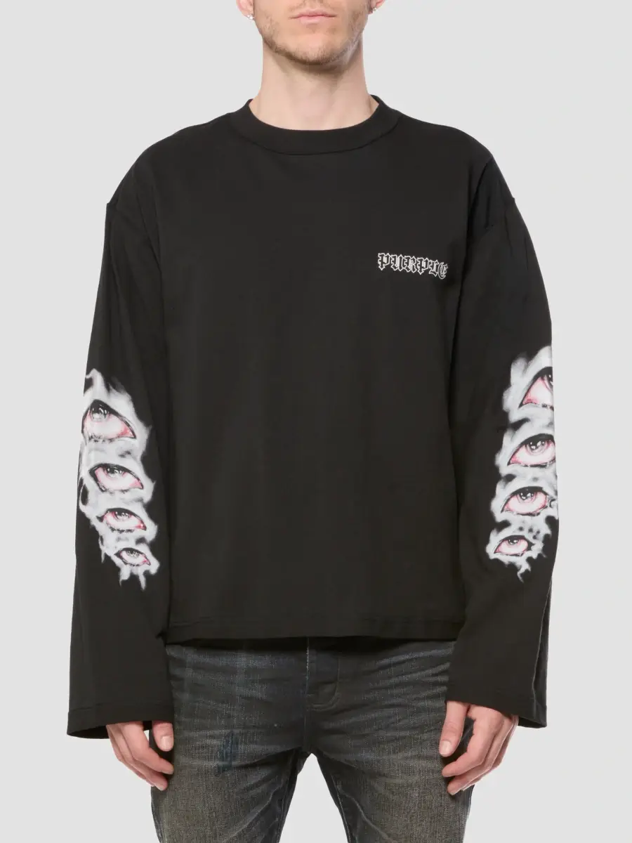 Purple Brand Men's Oversized Crop Cotton Long-Sleeve Crewneck T-Shirt | Thumbnail 2 Purple Brand Men's Oversized Crop Cotton Long-Sleeve Crewneck T-Shirt | Thumbnail 2