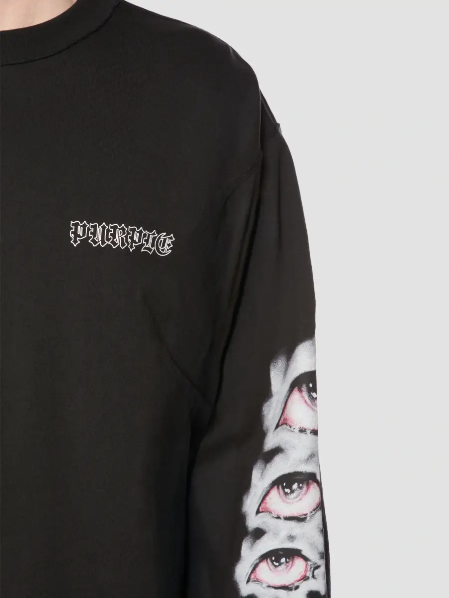 Purple Brand Men's Oversized Crop Cotton Long-Sleeve Crewneck T-Shirt | Thumbnail 4 Purple Brand Men's Oversized Crop Cotton Long-Sleeve Crewneck T-Shirt | Thumbnail 4