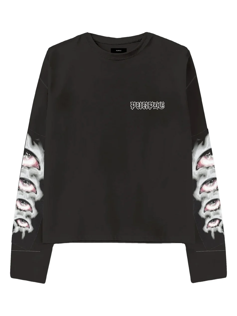 Men's Oversized Crop Cotton Long-Sleeve Crewneck T-Shirt