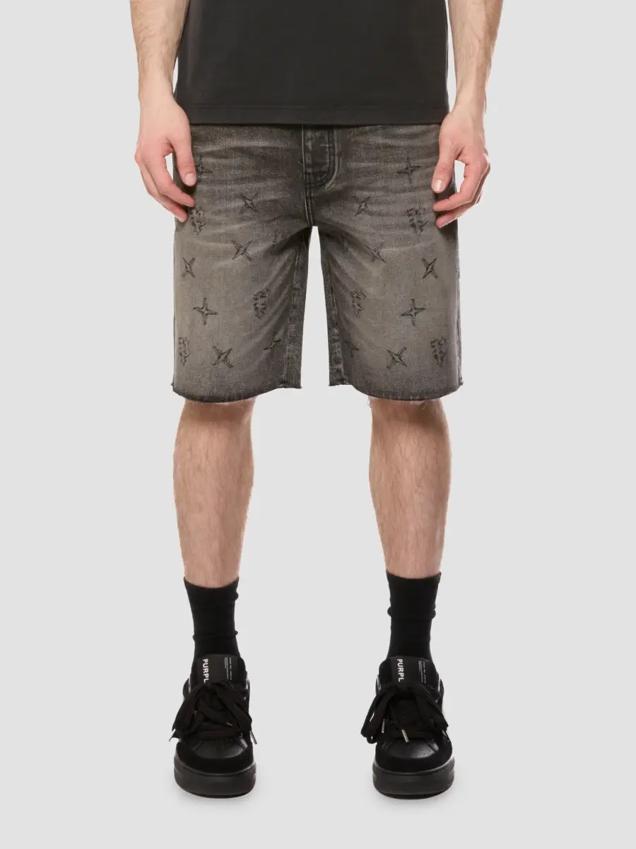 Purple Brand Men's Embroidered Washed-Denim Mid-Rise Shorts | Thumbnail 2 Purple Brand Men's Embroidered Washed-Denim Mid-Rise Shorts | Thumbnail 2