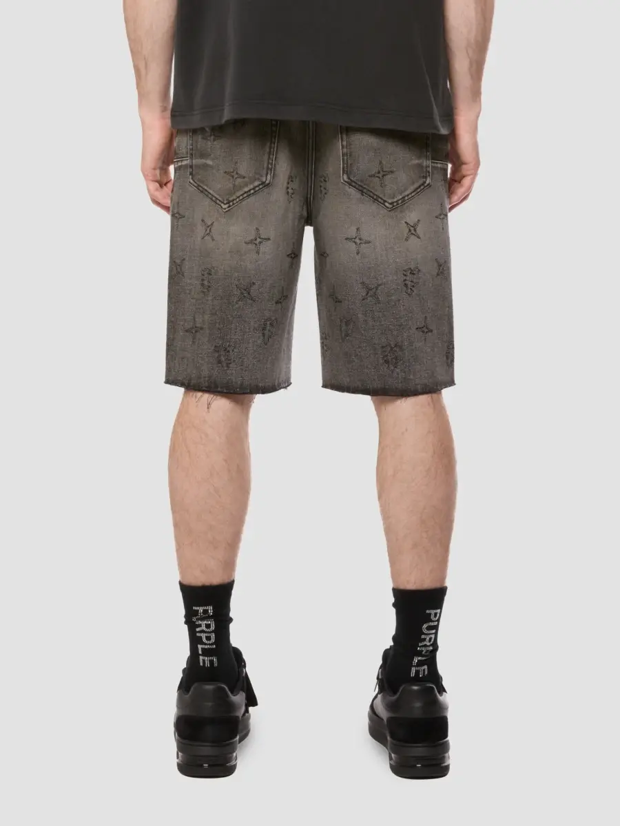 Purple Brand Men's Embroidered Washed-Denim Mid-Rise Shorts | Thumbnail 3 Purple Brand Men's Embroidered Washed-Denim Mid-Rise Shorts | Thumbnail 3