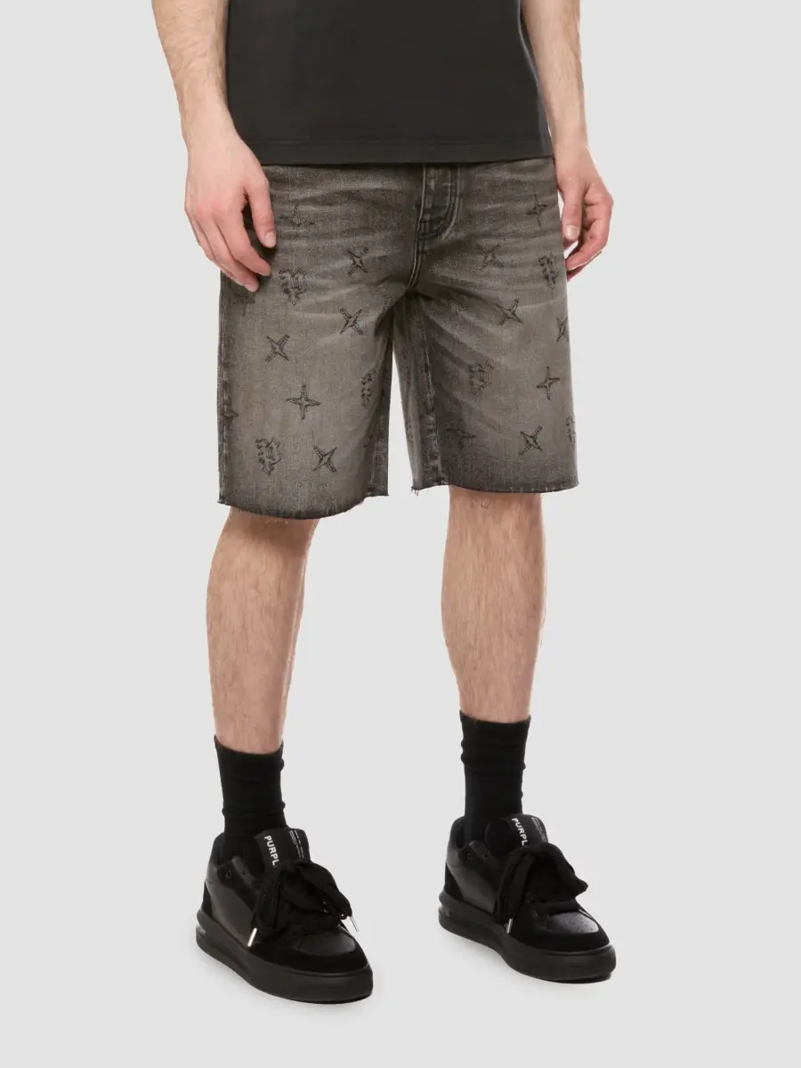 Purple Brand Men's Embroidered Washed-Denim Mid-Rise Shorts | Thumbnail 5 Purple Brand Men's Embroidered Washed-Denim Mid-Rise Shorts | Thumbnail 5