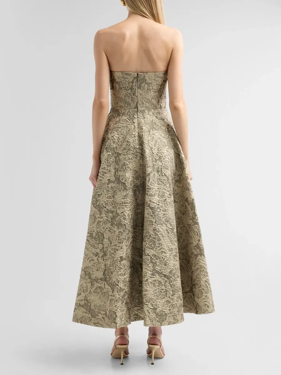 THEIA Women's Dakota Metallic Jacquard Strapless Gown | Thumbnail 3 THEIA Women's Dakota Metallic Jacquard Strapless Gown | Thumbnail 3