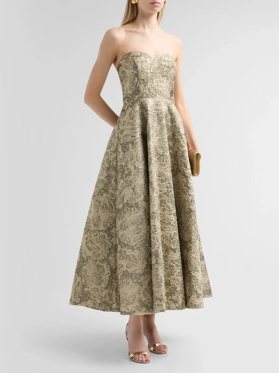 THEIA Women's Dakota Metallic Jacquard Strapless Gown | Thumbnail 4 THEIA Women's Dakota Metallic Jacquard Strapless Gown | Thumbnail 4
