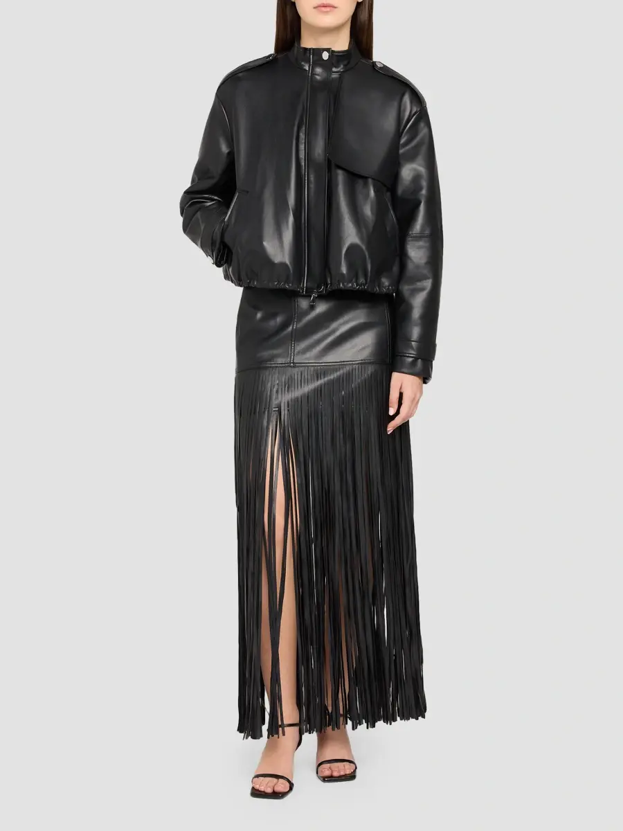 Toccin Women's Alyssa Vegan Leather Drawstring Bomber Jacket | Thumbnail 2 Toccin Women's Alyssa Vegan Leather Drawstring Bomber Jacket | Thumbnail 2