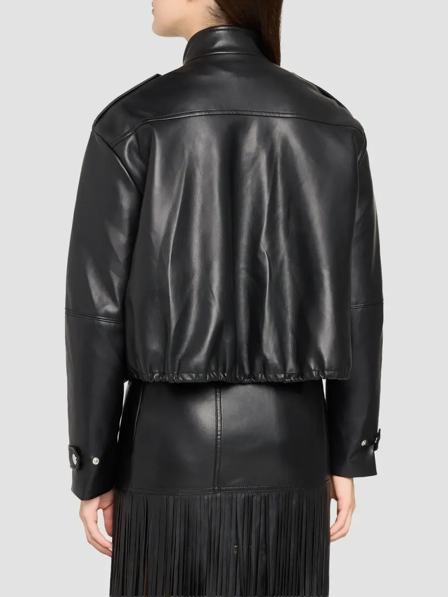 Toccin Women's Alyssa Vegan Leather Drawstring Bomber Jacket | Thumbnail 3 Toccin Women's Alyssa Vegan Leather Drawstring Bomber Jacket | Thumbnail 3