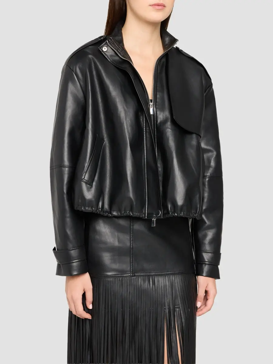 Toccin Women's Alyssa Vegan Leather Drawstring Bomber Jacket | Thumbnail 4 Toccin Women's Alyssa Vegan Leather Drawstring Bomber Jacket | Thumbnail 4