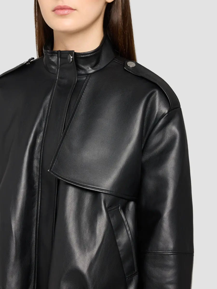 Toccin Women's Alyssa Vegan Leather Drawstring Bomber Jacket | Thumbnail 5 Toccin Women's Alyssa Vegan Leather Drawstring Bomber Jacket | Thumbnail 5