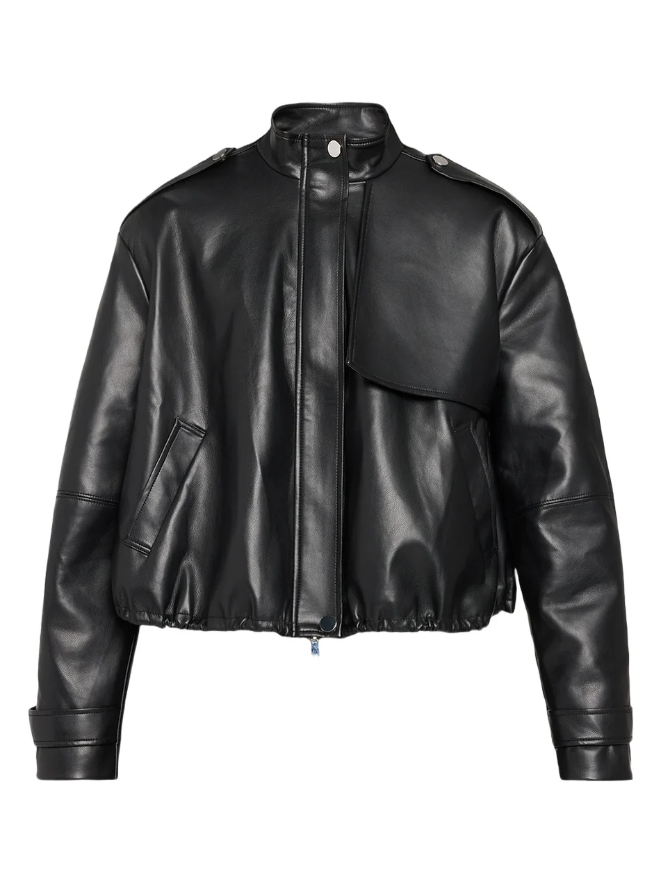 Women's Alyssa Vegan Leather Drawstring Bomber Jacket Women's Alyssa Vegan Leather Drawstring Bomber Jacket