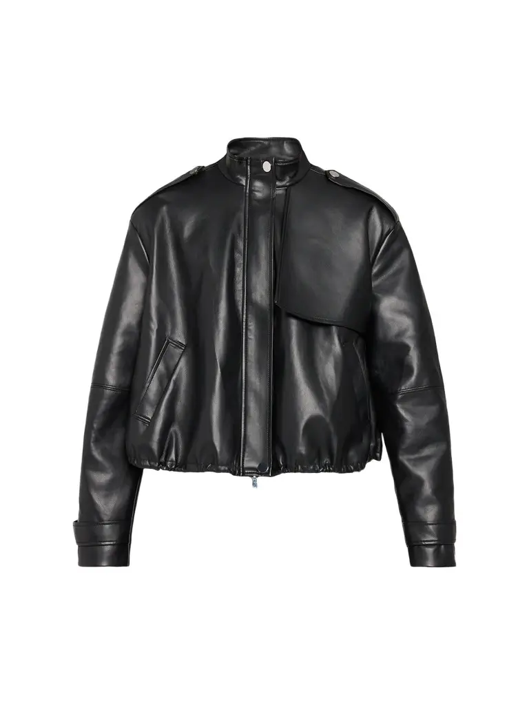 Toccin Women's Alyssa Vegan Leather Drawstring Bomber Jacket