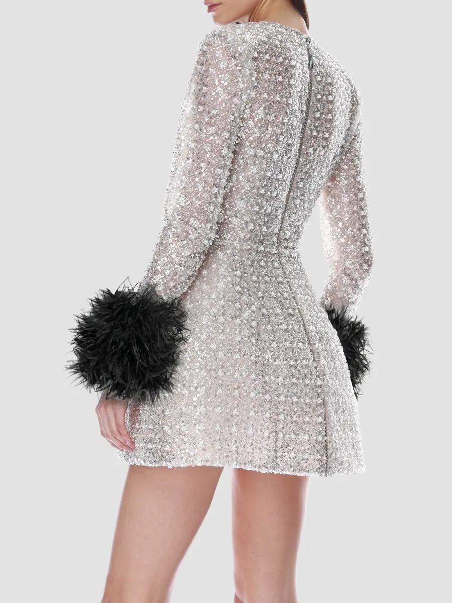 Bronx and Banco Women's Embellished Feather-Cuff Mini Dress | Thumbnail 3 Bronx and Banco Women's Embellished Feather-Cuff Mini Dress | Thumbnail 3