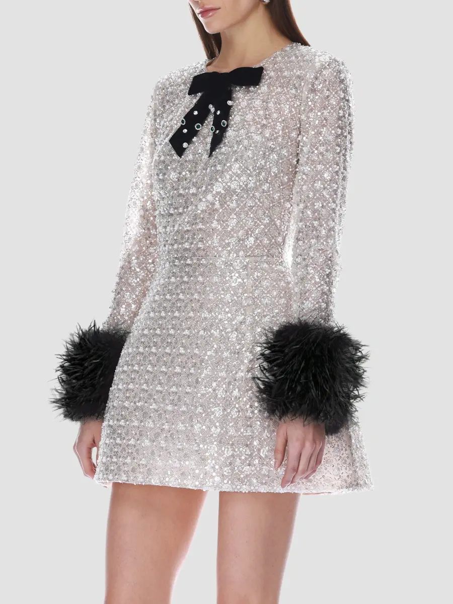 Bronx and Banco Women's Embellished Feather-Cuff Mini Dress | Thumbnail 4 Bronx and Banco Women's Embellished Feather-Cuff Mini Dress | Thumbnail 4