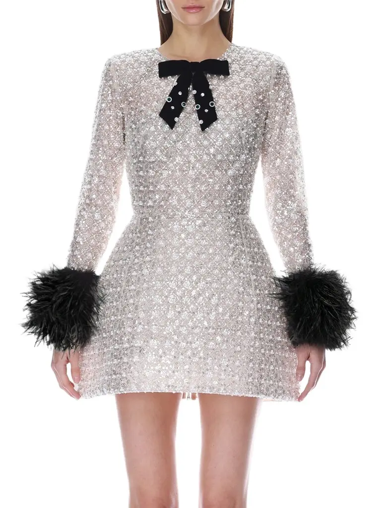 Women's Embellished Feather-Cuff Mini Dress Women's Embellished Feather-Cuff Mini Dress