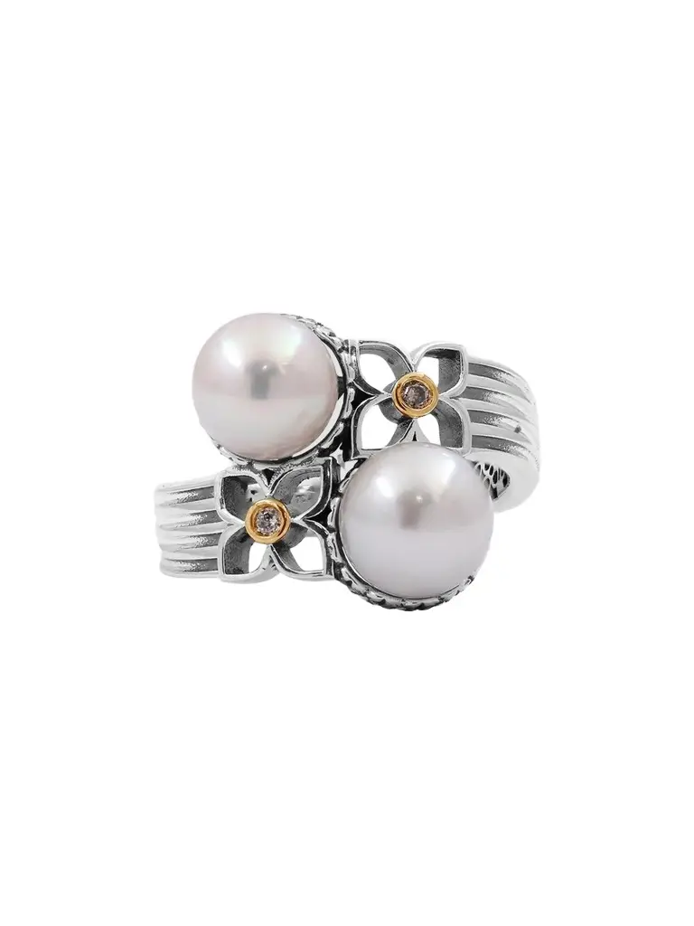 STEPHEN DWECK Women's Sterling Silver, 18K Yellow Gold, Cultured Freshwater Pearl & 0.03 TCW Diamond Bypass Ring