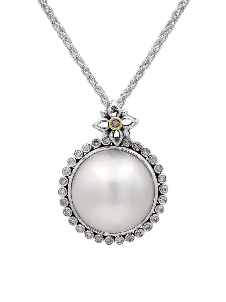 STEPHEN DWECK Women's Sterling Silver, 18K Yellow Gold, Cultured Freshwater Pearl & 0.30 TCW Diamond Pendant Necklace