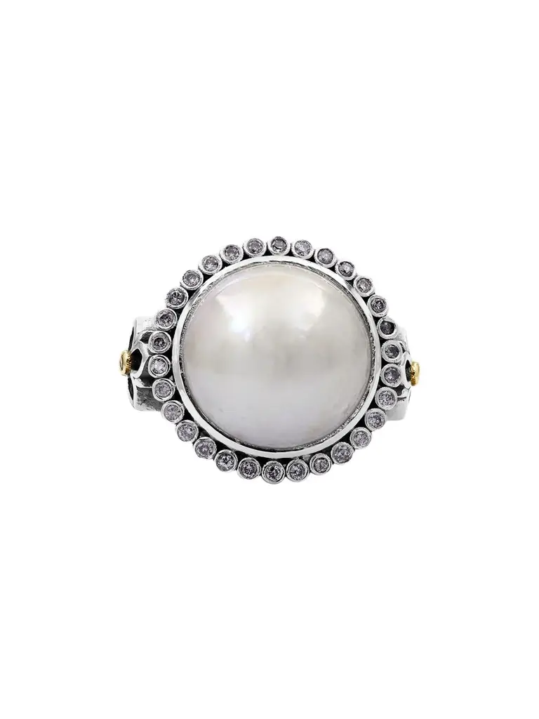 STEPHEN DWECK Women's Sterling Silver, 18K Yellow Gold, Cultured Freshwater Pearl & 0.32 TCW Diamond Ring