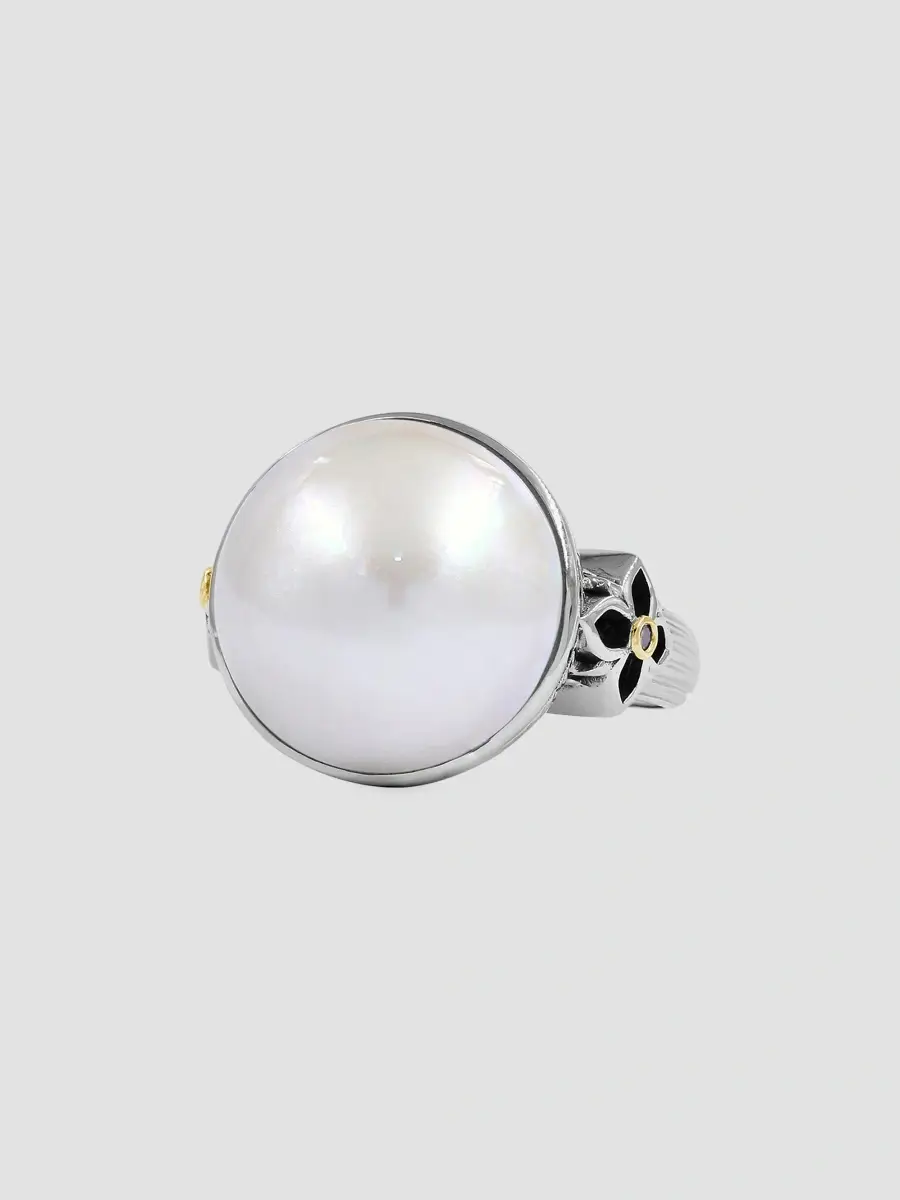 STEPHEN DWECK Women's Sterling Silver, 18K Yellow Gold, Mabé Cultured Freshwater Pearl & 0.02 TCW Diamond Statement Ring | Thumbnail 2 STEPHEN DWECK Women's Sterling Silver, 18K Yellow Gold, Mabé Cultured Freshwater Pearl & 0.02 TCW Diamond Statement Ring | Thumbnail 2