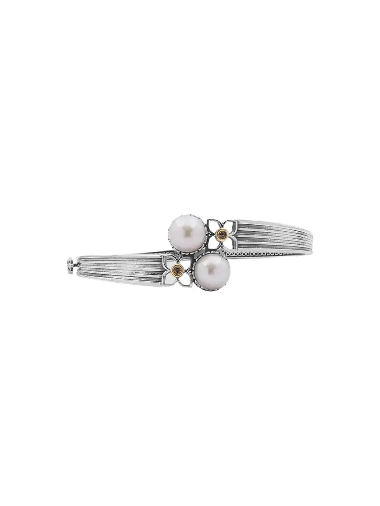 STEPHEN DWECK Women's Sterling Silver, 18K Yellow Gold, Cultured Freshwater Pearl & 0.06 TCW Diamond Bypass Bracelet