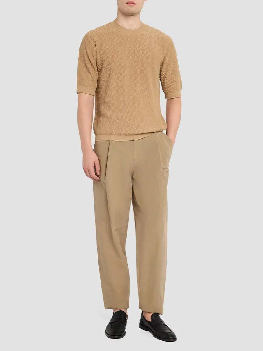 Emporio Armani Men's Tonal Wave Cotton Short-Sleeve Sweater | Thumbnail 2 Emporio Armani Men's Tonal Wave Cotton Short-Sleeve Sweater | Thumbnail 2