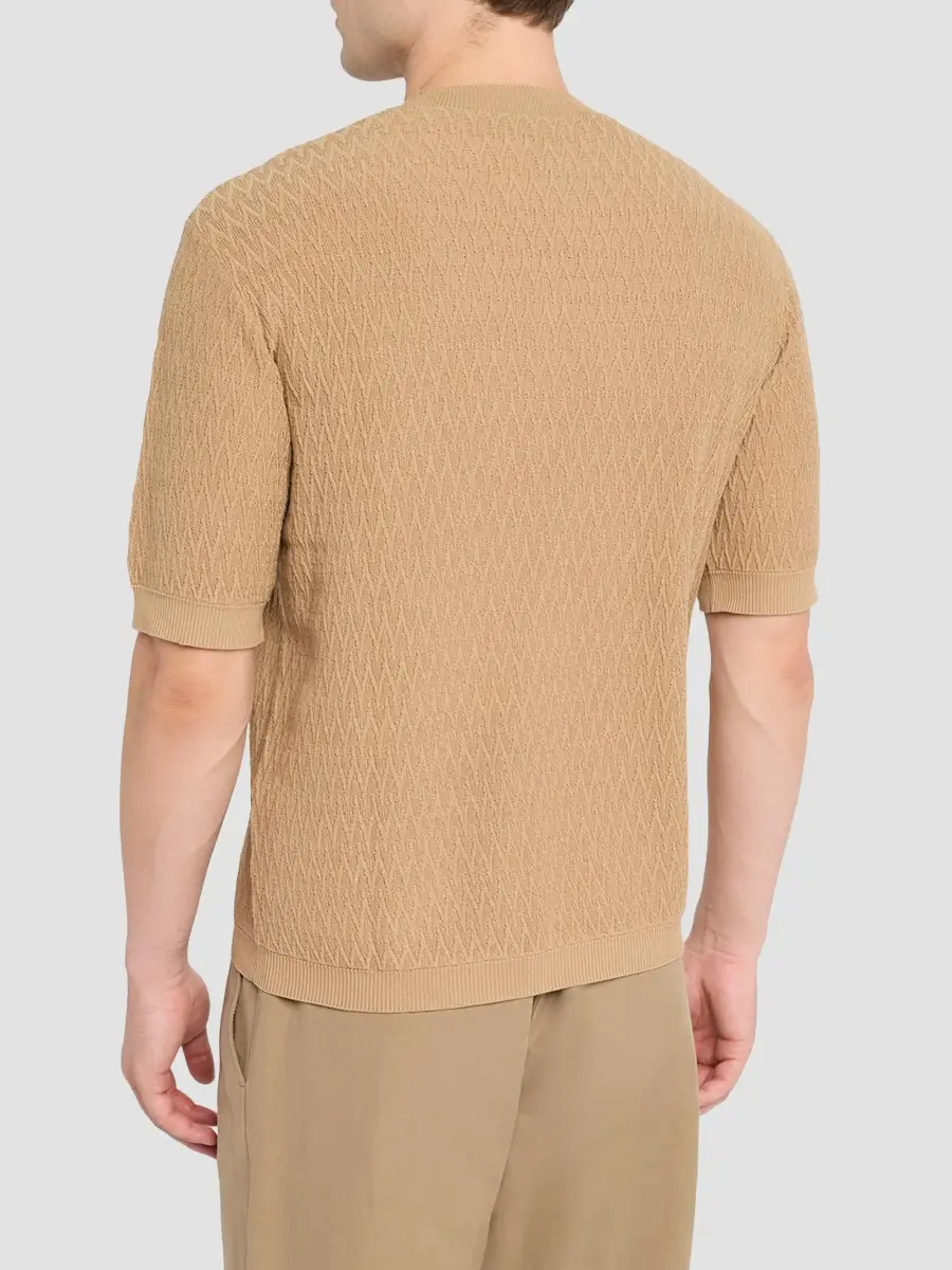 Emporio Armani Men's Tonal Wave Cotton Short-Sleeve Sweater | Thumbnail 3 Emporio Armani Men's Tonal Wave Cotton Short-Sleeve Sweater | Thumbnail 3