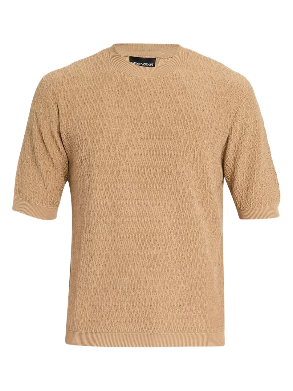 Emporio Armani Men's Tonal Wave Cotton Short-Sleeve Sweater