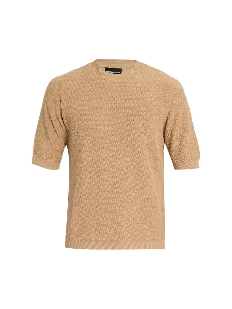 Emporio Armani Men's Tonal Wave Cotton Short-Sleeve Sweater