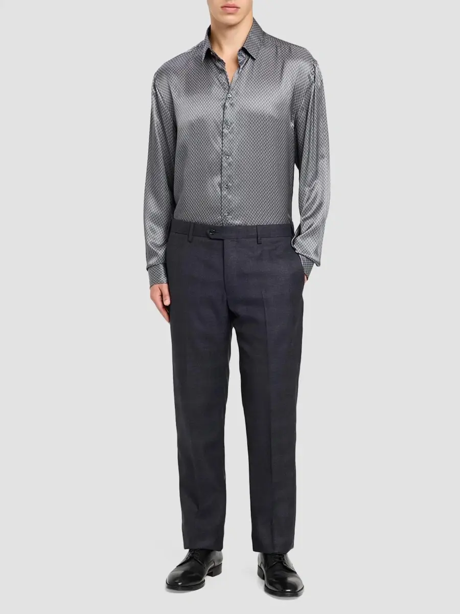 Giorgio Armani Men's Chevron Silk Classic Shirt | Thumbnail 2 Giorgio Armani Men's Chevron Silk Classic Shirt | Thumbnail 2