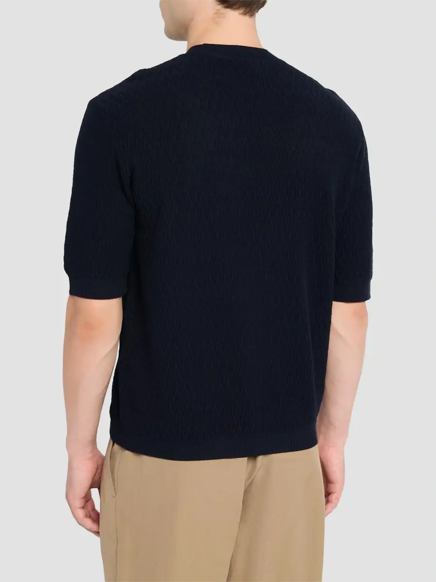 Emporio Armani Men's Tonal Wave Cotton Short-Sleeve Sweater | Thumbnail 3 Emporio Armani Men's Tonal Wave Cotton Short-Sleeve Sweater | Thumbnail 3