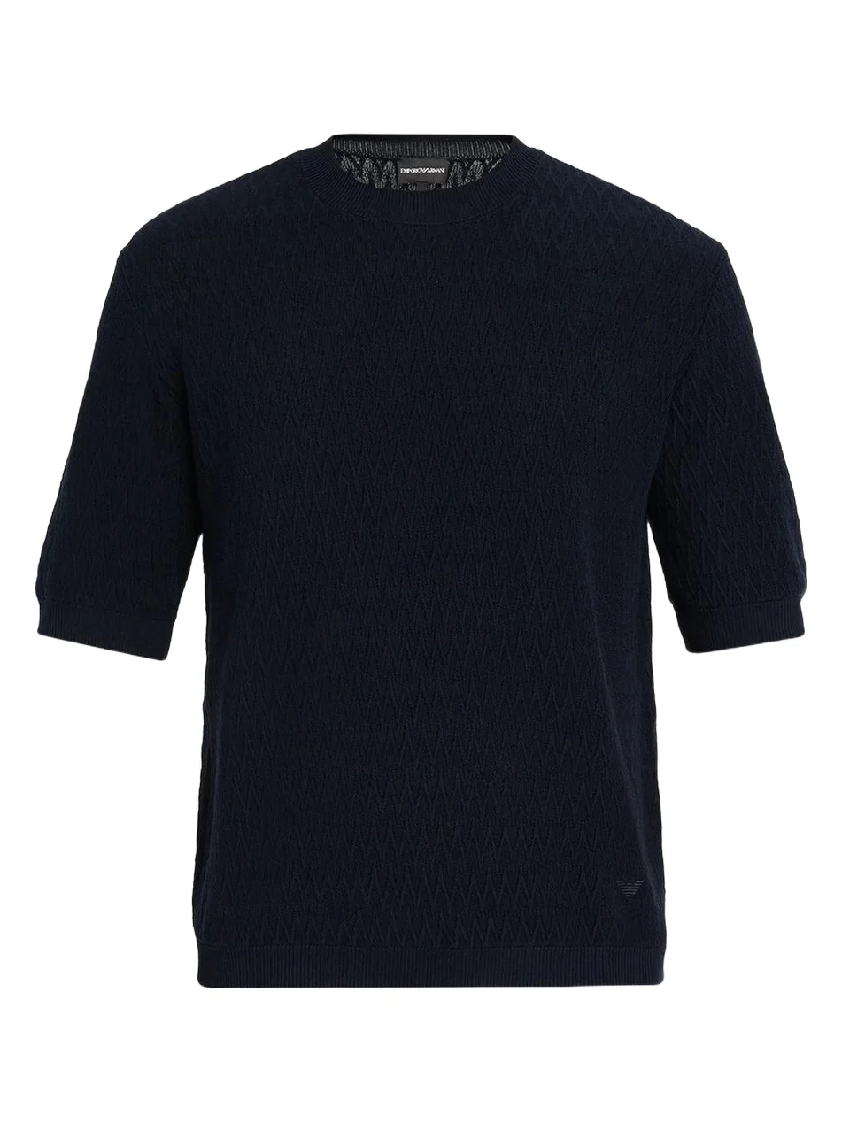 Emporio Armani Men's Tonal Wave Cotton Short-Sleeve Sweater