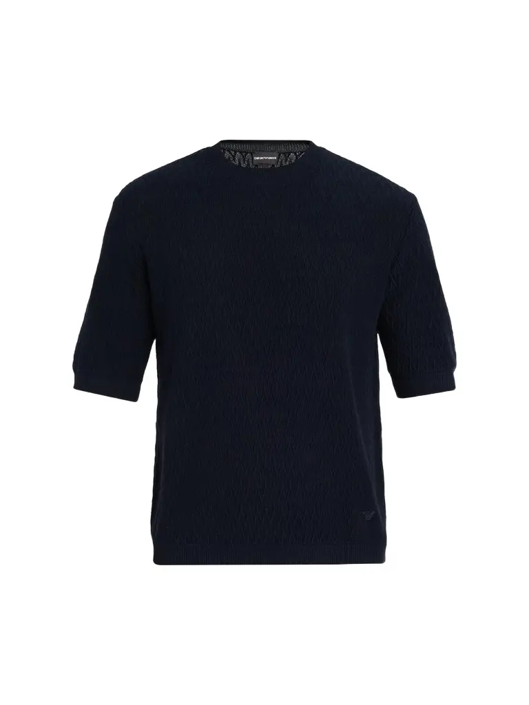 Emporio Armani Men's Tonal Wave Cotton Short-Sleeve Sweater