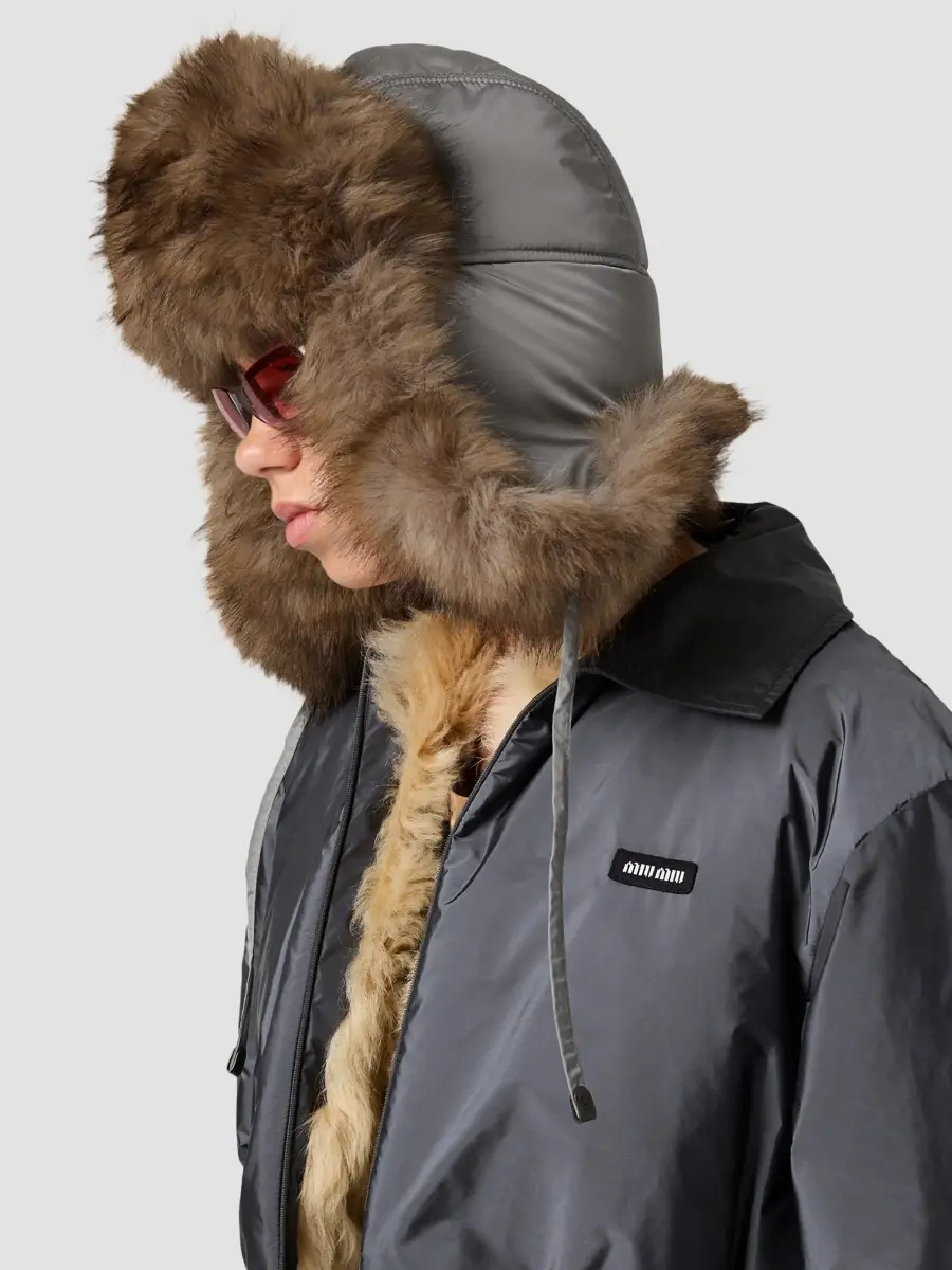 Miu Miu Women's Technical Fabric and Faux Fur Trapper Hat | Thumbnail 5
