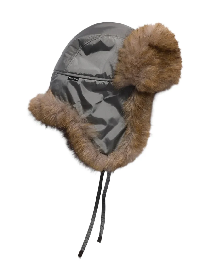 Miu Miu Women's Technical Fabric and Faux Fur Trapper Hat