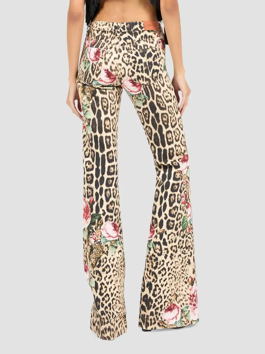 Roberto Cavalli Women's Floral Cheetah-Print Low-Rise Flare Trousers | Thumbnail 2 Roberto Cavalli Women's Floral Cheetah-Print Low-Rise Flare Trousers | Thumbnail 2