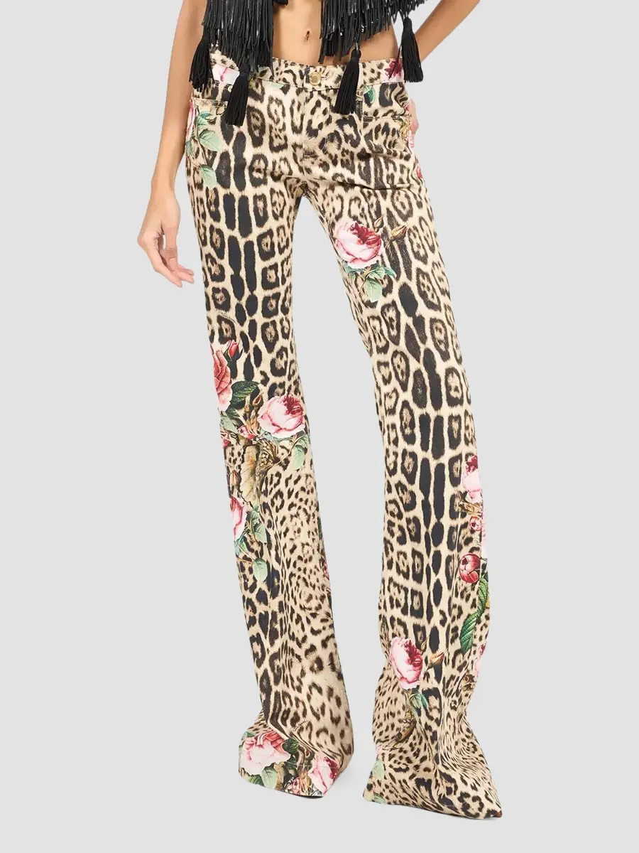 Roberto Cavalli Women's Floral Cheetah-Print Low-Rise Flare Trousers | Thumbnail 3 Roberto Cavalli Women's Floral Cheetah-Print Low-Rise Flare Trousers | Thumbnail 3