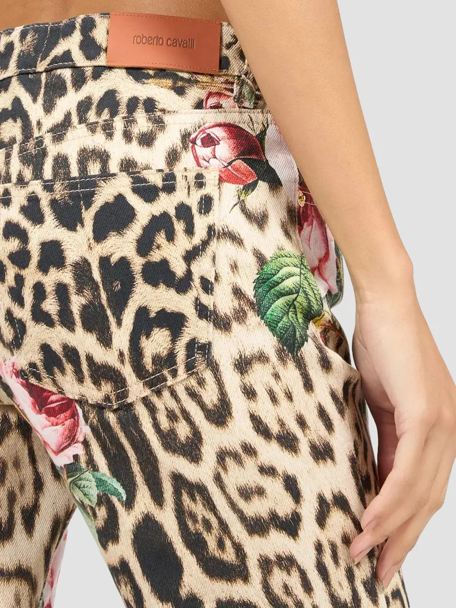 Roberto Cavalli Women's Floral Cheetah-Print Low-Rise Flare Trousers | Thumbnail 5 Roberto Cavalli Women's Floral Cheetah-Print Low-Rise Flare Trousers | Thumbnail 5